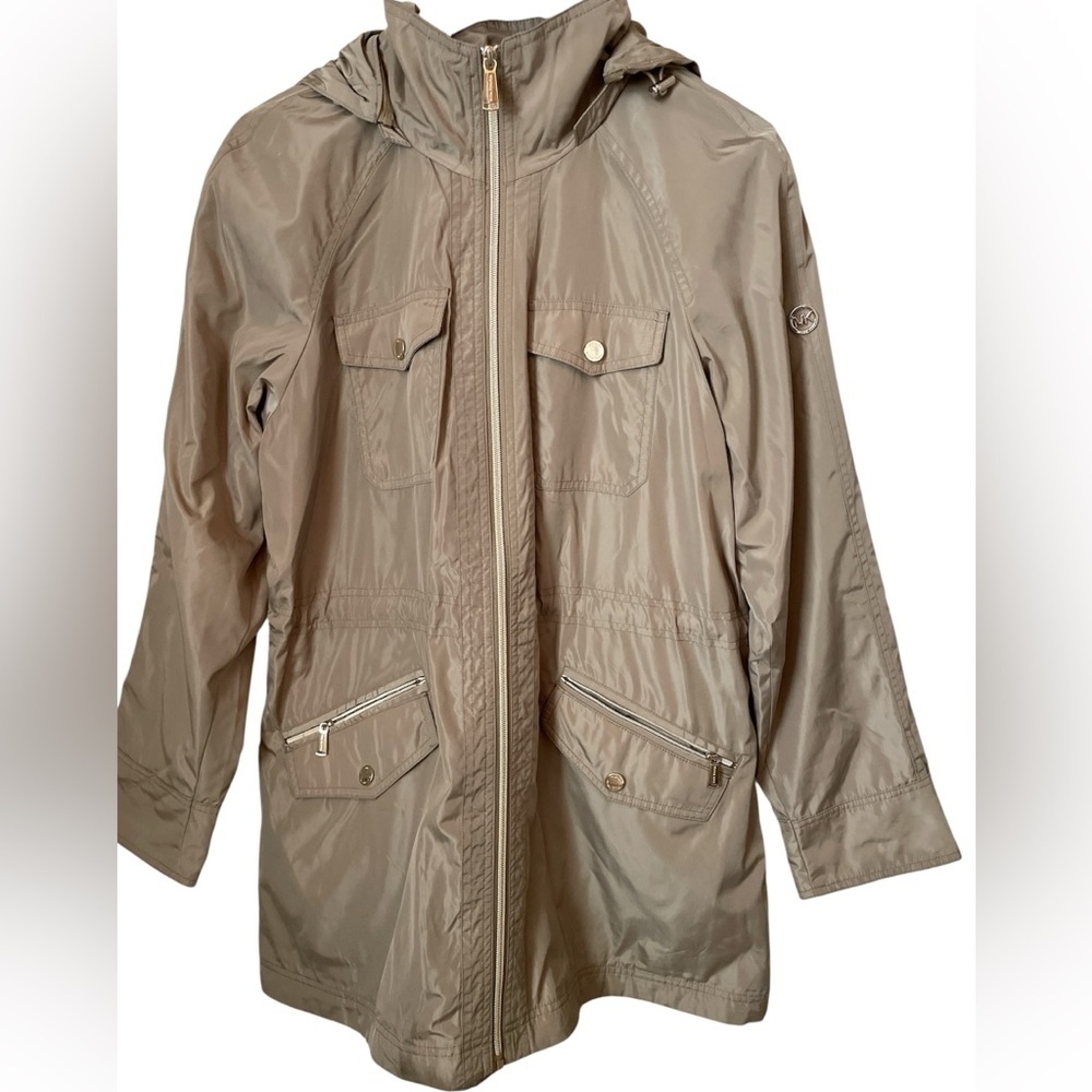 Like New MK Tan Hooded Jacket with Pockets  size L